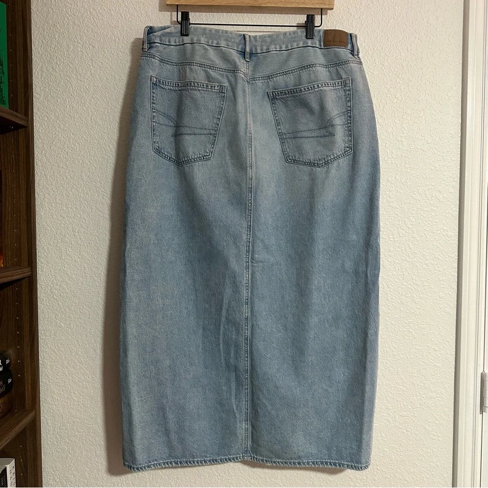 American Eagle Denim Skirt Womens 16 Low Rise Maxi Front Split Light Wash - Picture 5 of 9